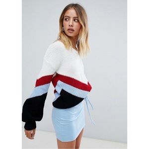 Boohoo Chevron Stripe V-Neck Sweater